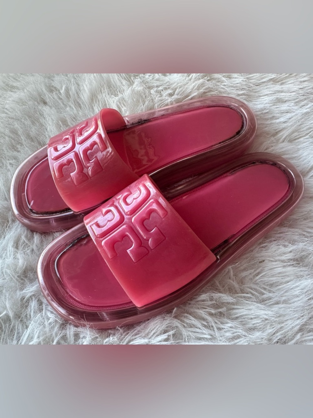 Tory Burch Bubble Jelly Pink double T Logo Slide Sandals 8